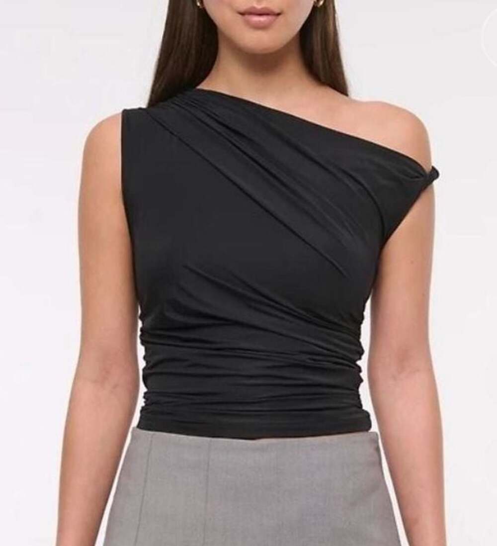 Abercrombie & Fitch Asymmetrical Twist Top Black Large Soft Flattering